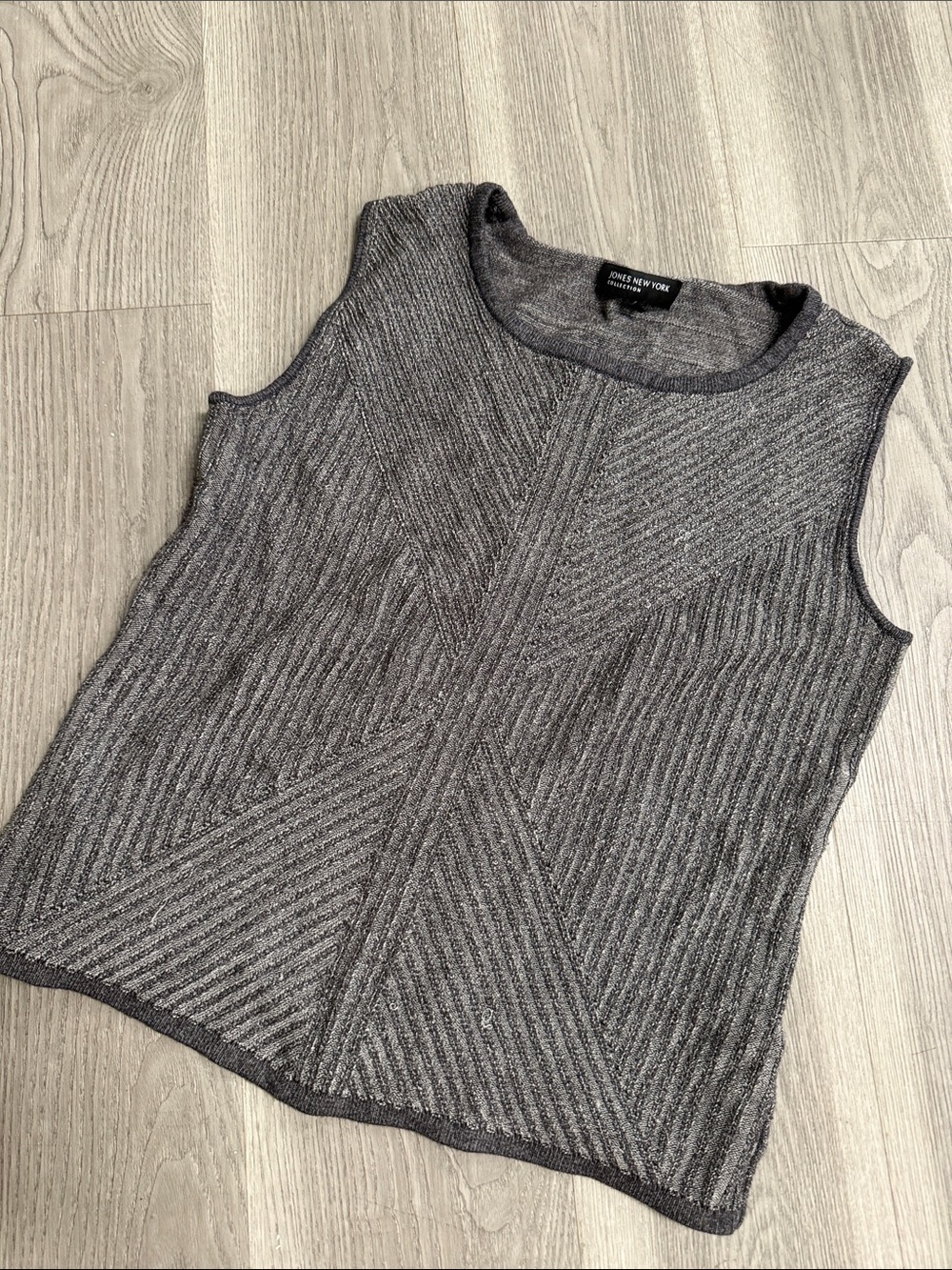 Jones New York Charcoal Ribbed Knit Sleeveless Tank